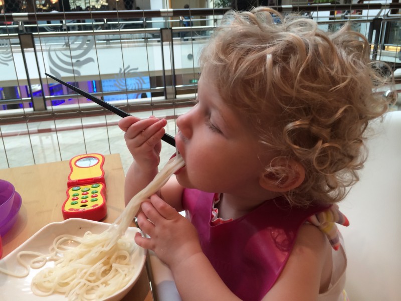 Eating noodles at mall in Kuala Lumpur