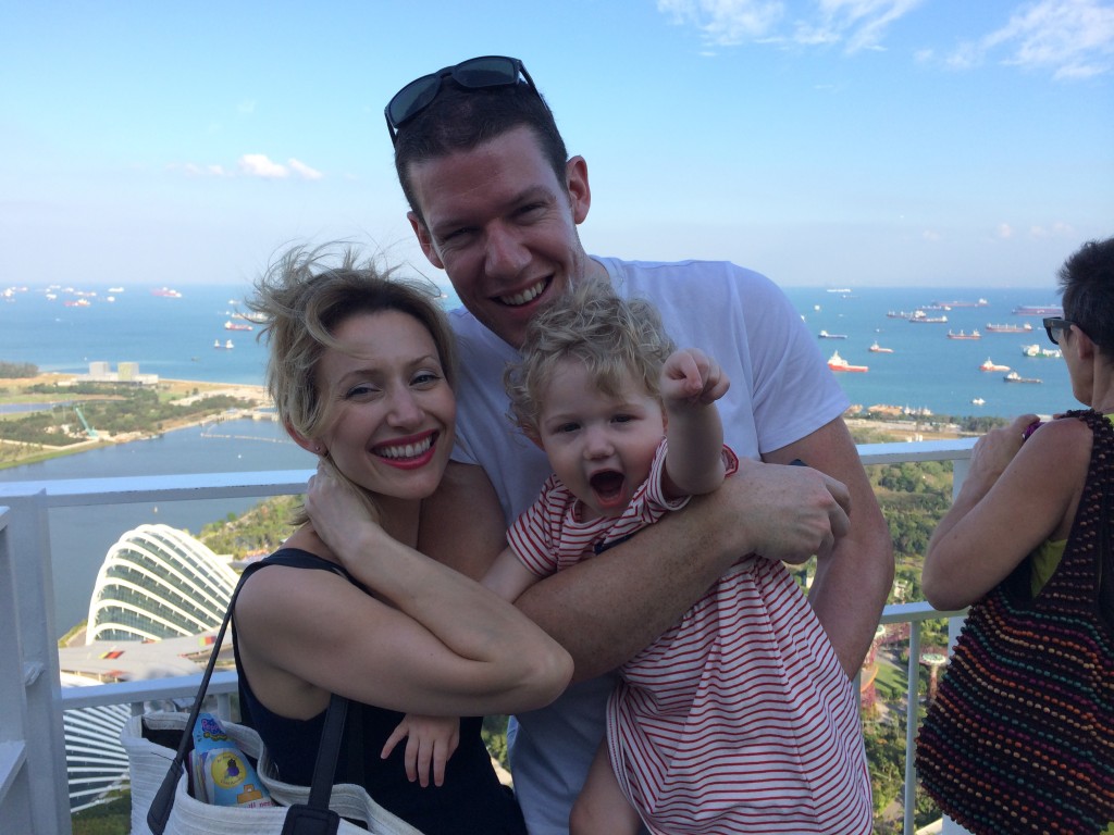 Family photo at the top of Marina Sands Hotel