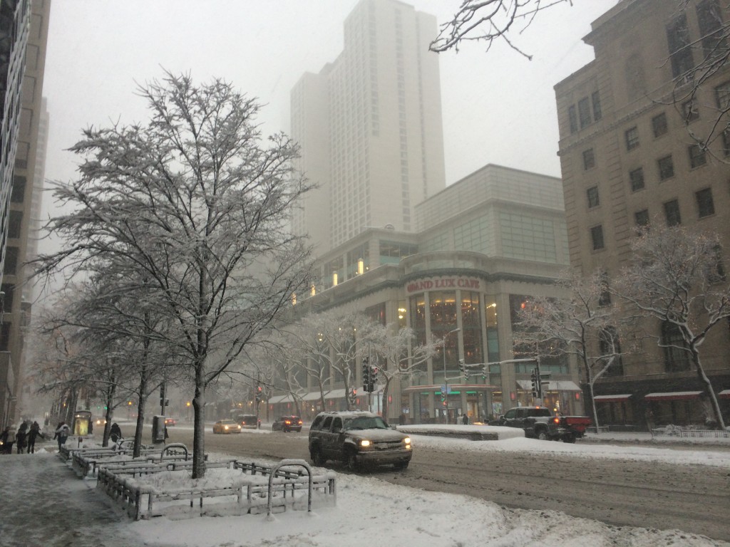 Chicago's Magnificent Mile during a snow storm