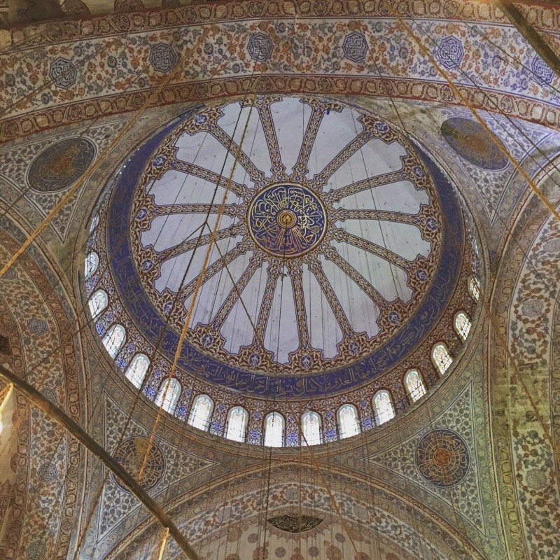 Looking up at the ceiling at The Blue Mosque, Istanbul
