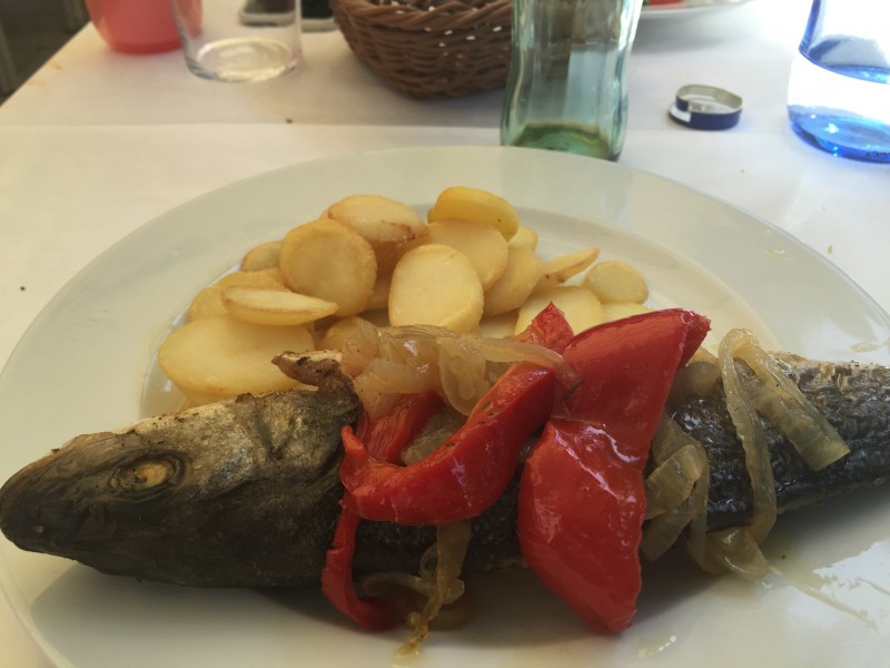 Sea bass lunch in Tarragona, Spain