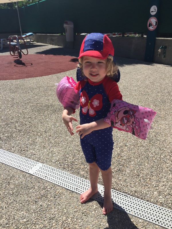 Mrs T at Morzine swimming pool