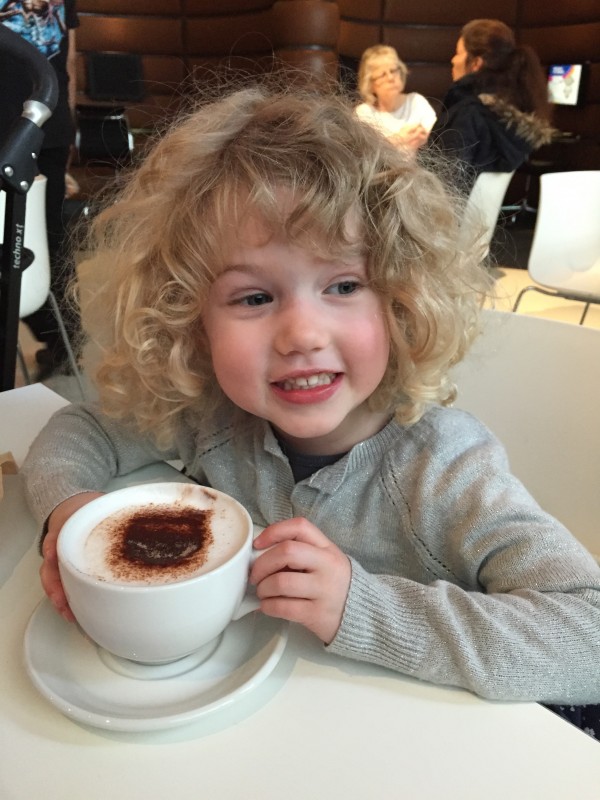 Mrs T enjoys her babycino at Museum of London