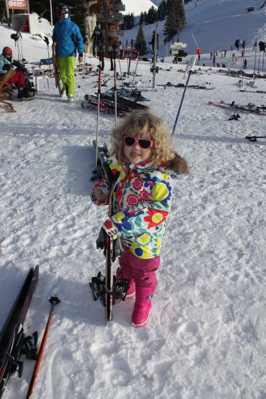 Mrs T with her skis on the slopes