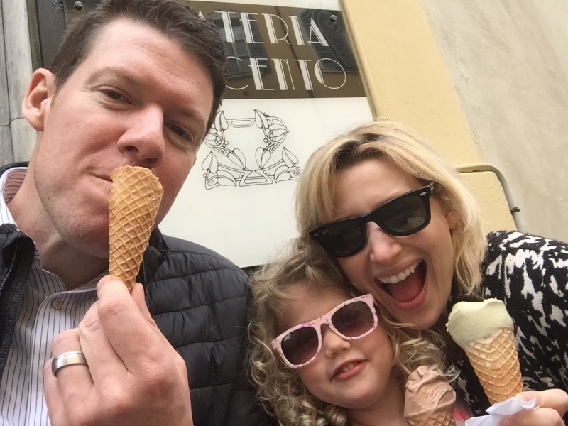 Eating ice cream in Parma, Italy