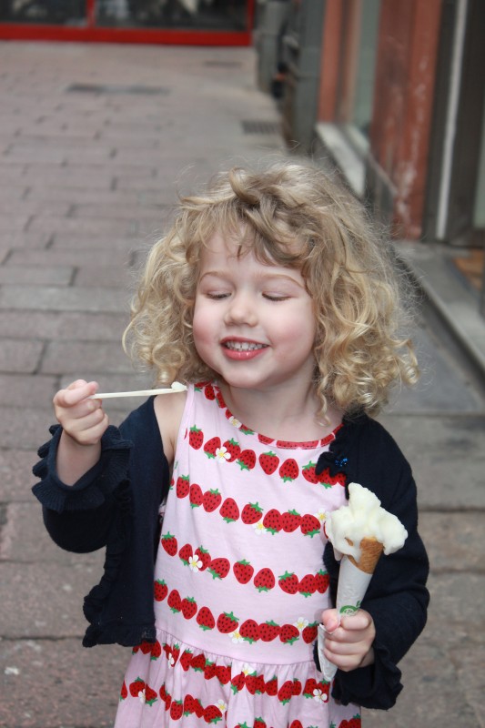 Eating Italian ice cream in Bologna