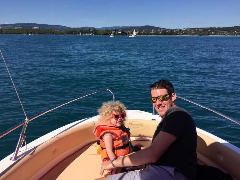 Wander Dad and Mrs T on a boat, Annecy, France