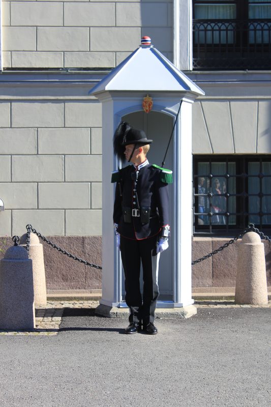 A guard stands to attention at the Royal Palace, Oslo