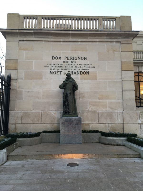 Statue of Dom Perignon outside Moet and Chandon champagne house