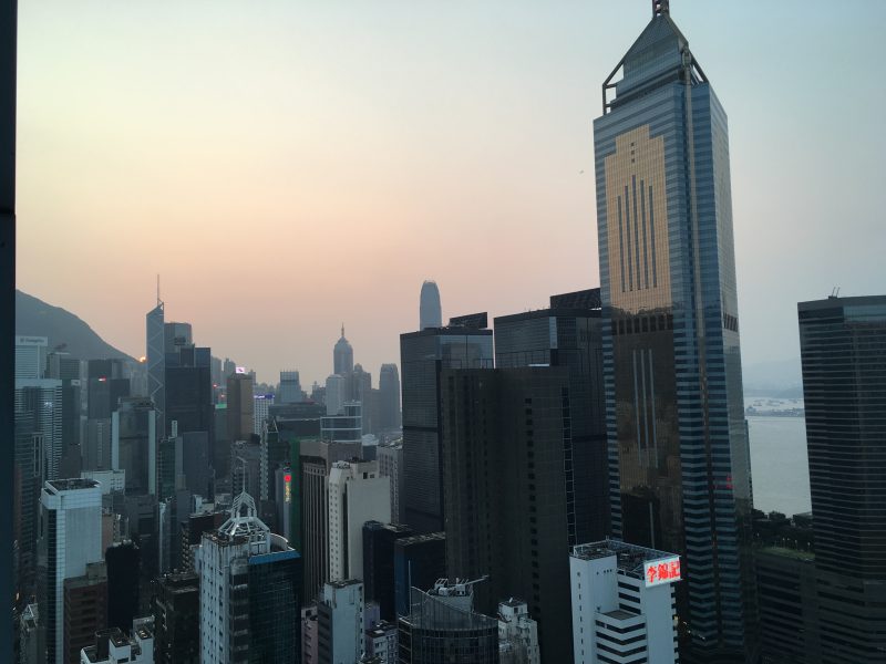 Hong Kong at dusk from roof top bar Wooloomooloo
