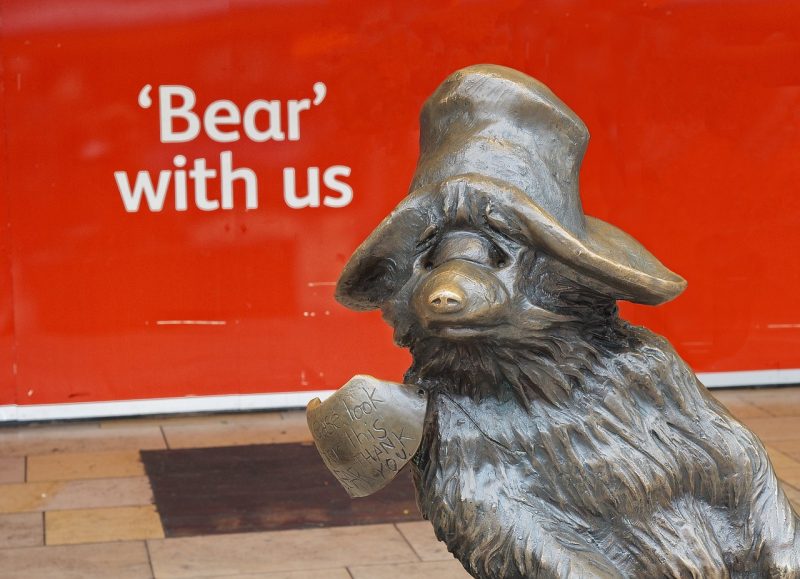 Bronze statue of Paddington Bear, London, Michael Bond