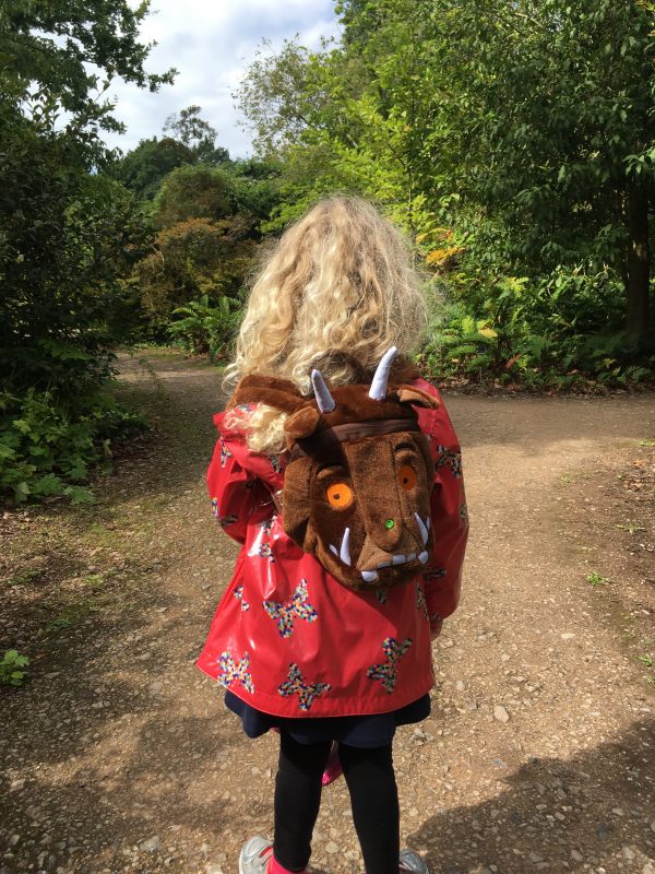 Mrs T with Gruffalo LittleLife day pack, Wisley Gardens
