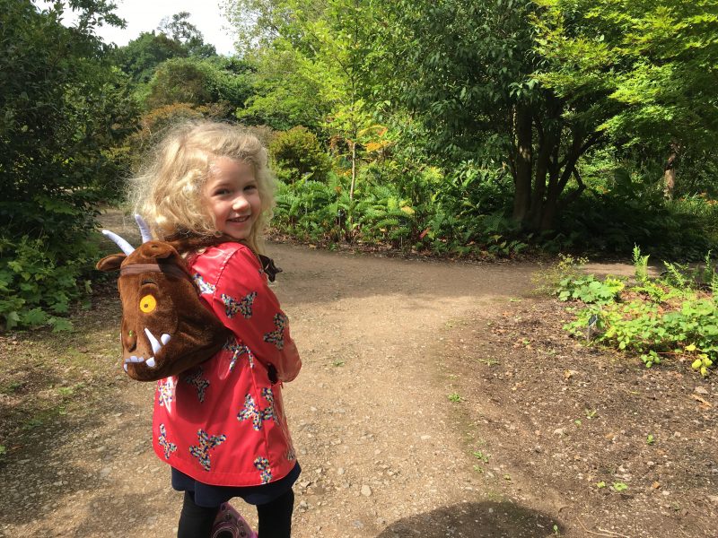 Mrs T with Gruffalo LittleLife day pack, Wisley Gardens