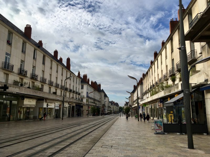 Wide shopping street in Tours city in France