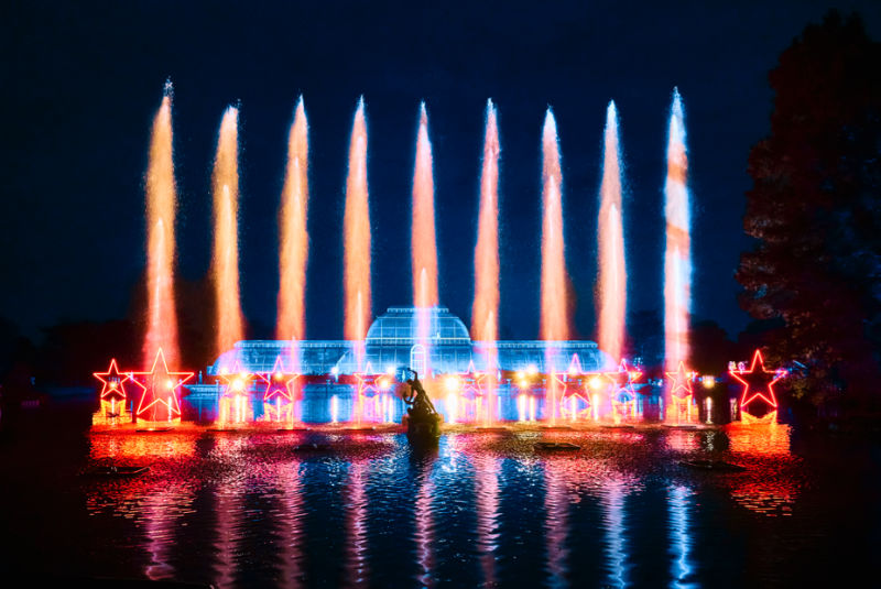 Spectacular light display from the Palm House at Kew Gardens for Christmas at Kew